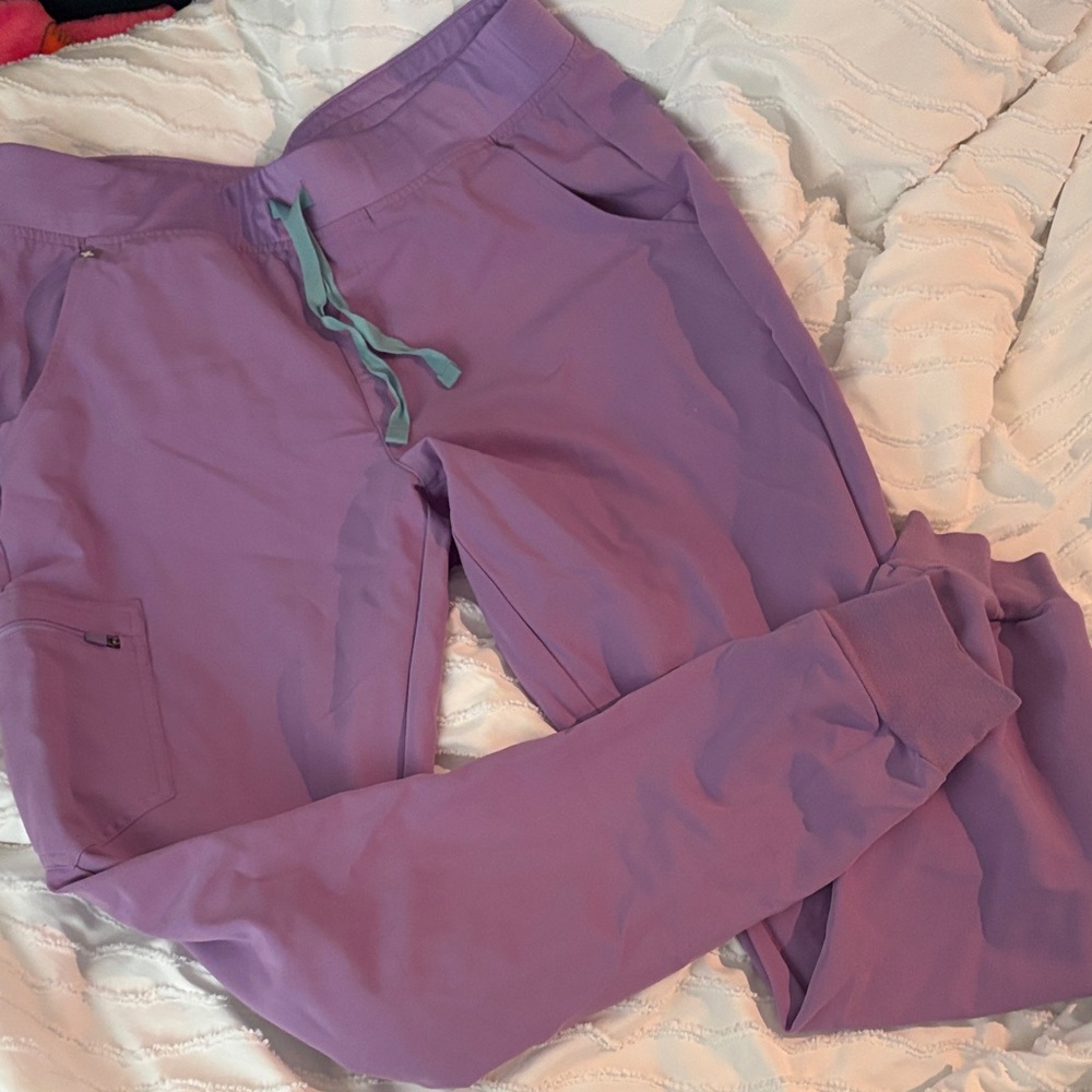 Figs Lavender Track Joggers with Teal Drawstring